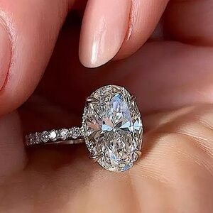 Silver Diamond Zircon Oval Solitaire Ring